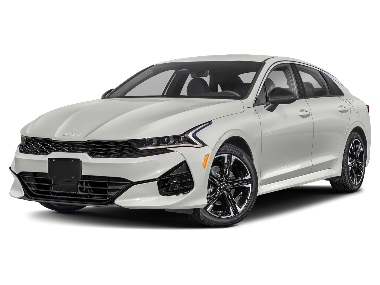 2024 Kia K5 GT-Line in Glacial White Pearl — front three-quarter view